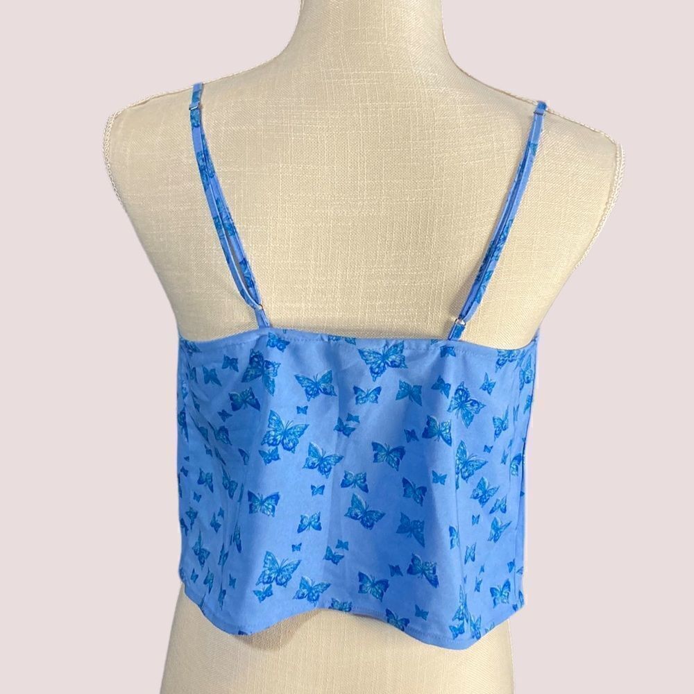Y2K Blue Butterly Drape Front Cropped Cami - Picture 3 of 8